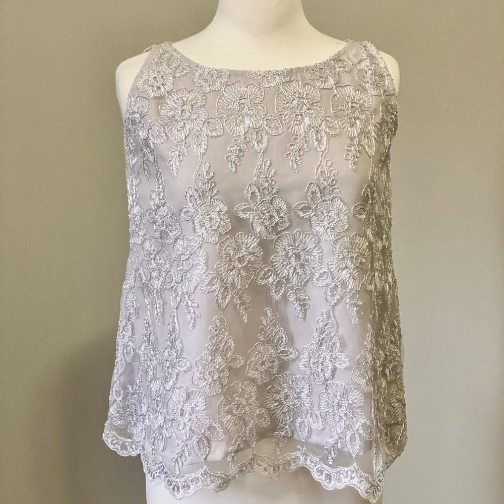 Women Lace white and silver Blouse